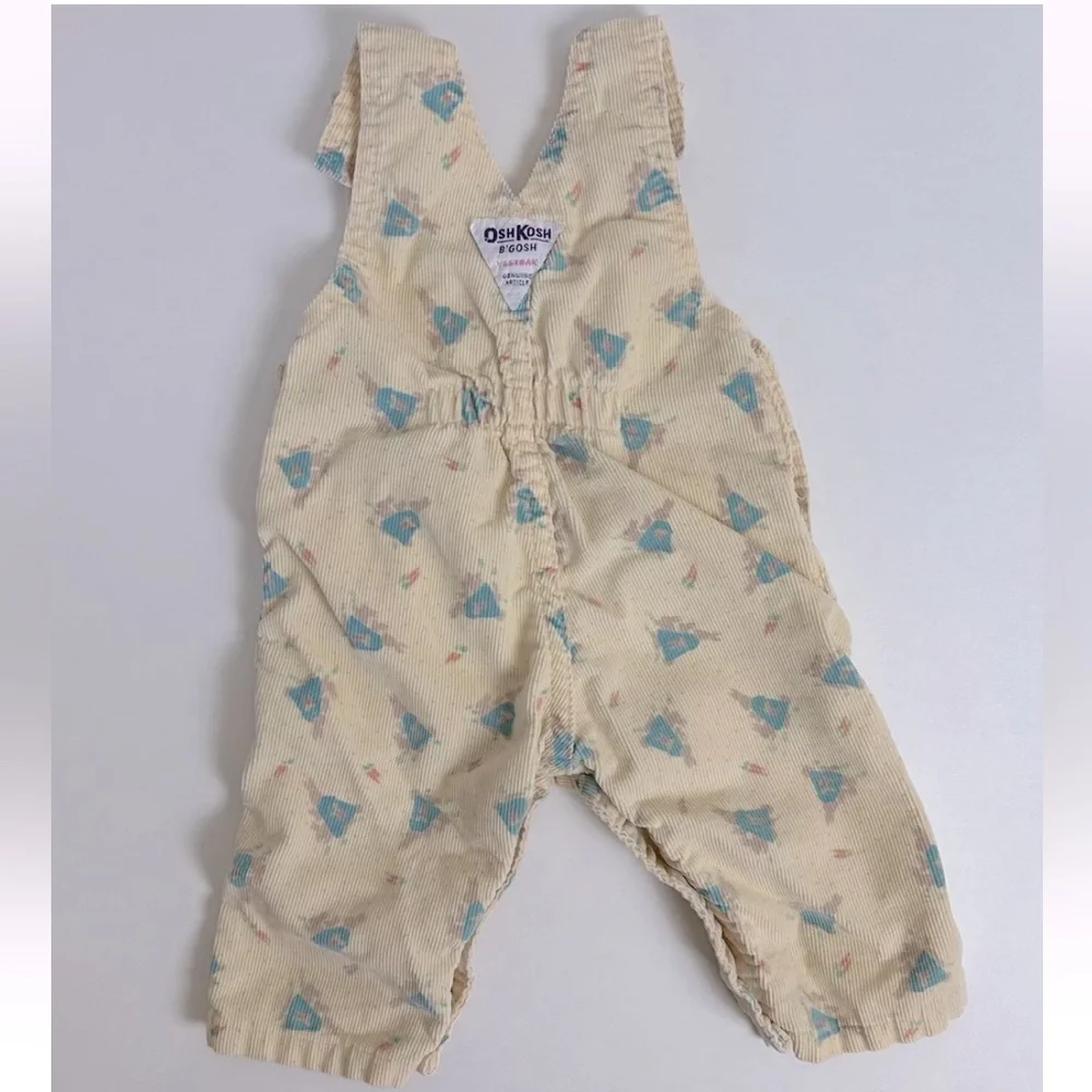 VTG Baby Oshkosh B'gosh 3-6 Month‎ Yellow Bunny Rabbit Corduroy Overalls